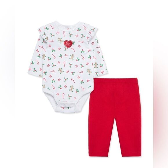 Little me Holiday Bodysuit & Pant Set+ headband - Picture 1 of 7